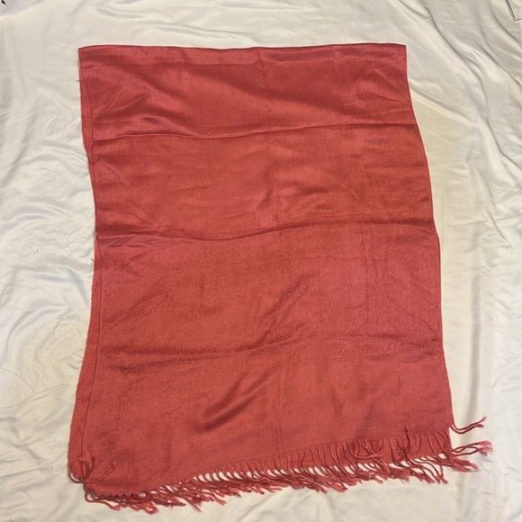 Pashmina-Shawl/Scarf in Jacquard Pattern Deep Coral 28”W x 68”H - Picture 6 of 14